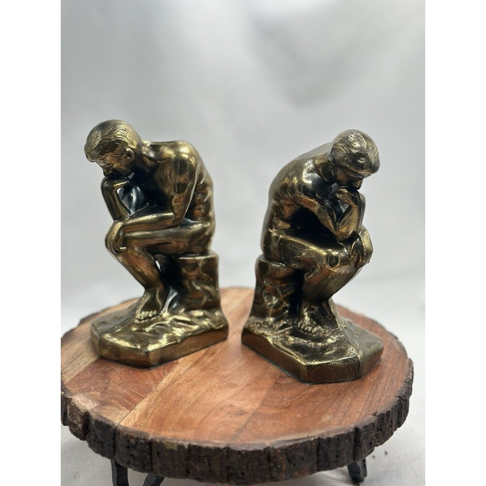 Cast Metal Brass Finish 1928 Bookends “The Thinker”